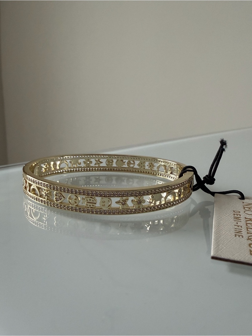 Neo Relique Gold Cutout Symbols pave stone Bangle Bracelet